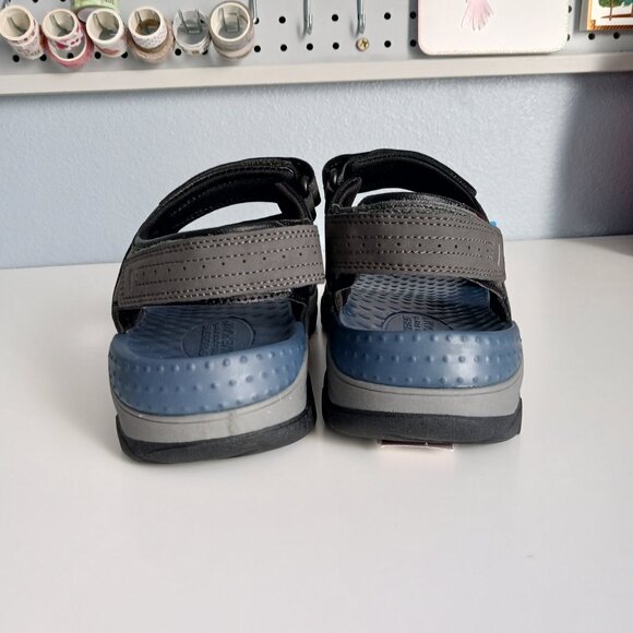 Men's Skechers Sandals Velcro Steady Grip Sole Charcoal and Blue New With Tags - Picture 6 of 7